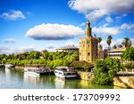 Golden tower (Torre del Oro) along the Guadalquivir river, Seville (Andalusia), Spain. 