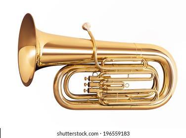 Golden tuba isolated on white background - Shutterstock ID 196559183