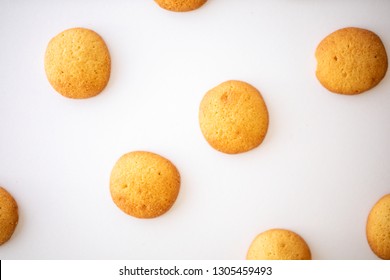 Golden Vanilla Wafer Cookies On A White Background