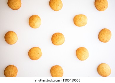 Golden Vanilla Wafer Cookies On A White Background