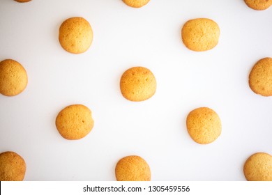 Golden Vanilla Wafer Cookies On A White Background