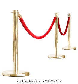 Golden velvet red rope barrier block entrance isolated on white background This has clipping path.  - Shutterstock ID 233614102