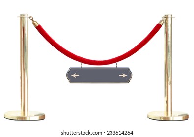 Golden velvet red rope barrier block entrance isolated on white background This has clipping path.  - Shutterstock ID 233614264