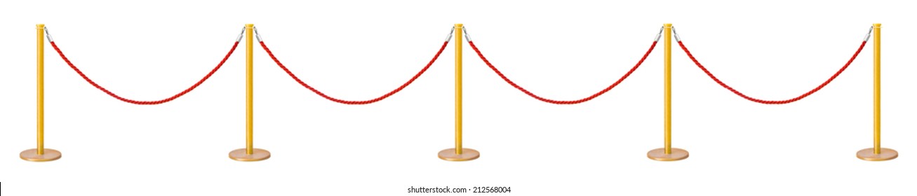 Golden Velvet Rope Barrier Isolated On White Background