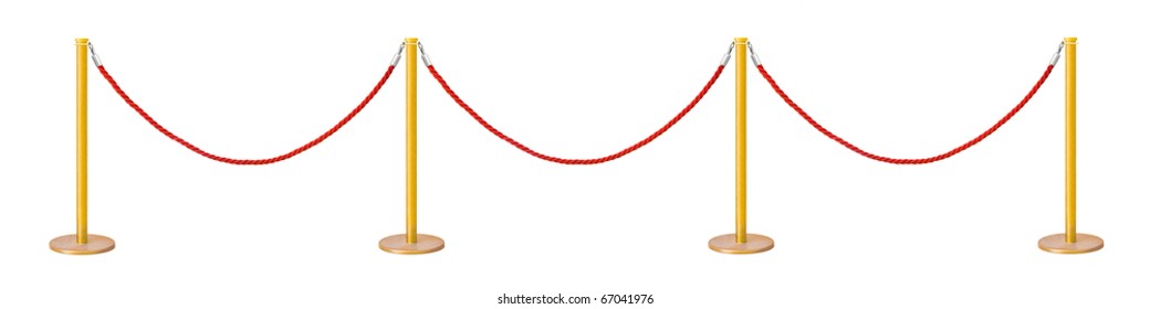 Golden Velvet Rope Barrier Isolated On White Background