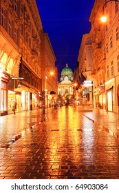 Golden Vienna Street At Night