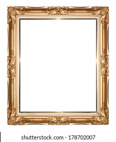 Golden vintage  picture frame isolated on white background