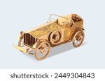 golden vintage toy car isolated on white background