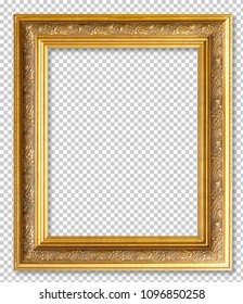 Golden Wooden Frame Isolated On Transparent Background.