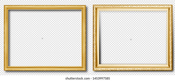 Golden Wooden Frame Isolated On Transparent Background.