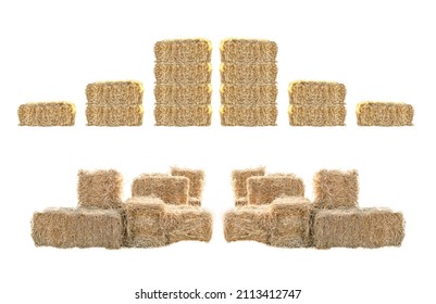 Golden yellow haystack isolated on a white background hay is a tightly joined bale of straw. - Shutterstock ID 2113412747