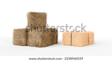 Golden yellow haystack isolated on a white background hay is a tightly joined bale of straw.