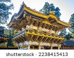 Golden Yomeimon Gate at Toshogu Shrine in Nikko Japan close up