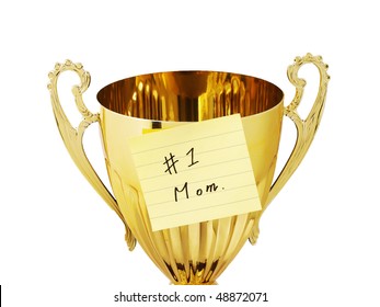 Goldencup With Post-it Written Number One Mom
