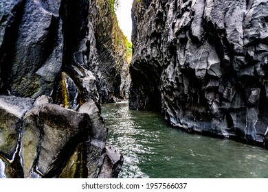 Gole dell'Alcantara, Messina, Sicilia, Italy  blue River and Lava rocks