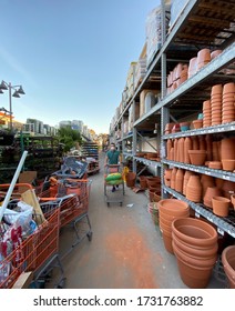 GOLETA, CA, USA - MAY 9,2020:  Home Depot Store Interior During The Covid19 World Pandemic With Man Shopping With A Protective N95 Mask.