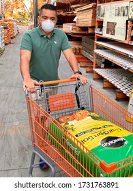 GOLETA, CA, USA - MAY 9,2020:  Home Depot Store Interior During The Covid19 World Pandemic With Man Shopping With A Protective N95 Mask.