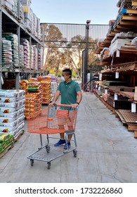 GOLETA, CA, USA - MAY 9,2020:  Home Depot Store Interior During The Covid19 World Pandemic With Man Shopping With A Protective N95 Mask.