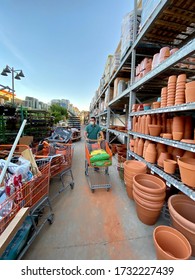 GOLETA, CA, USA - MAY 9,2020:  Home Depot Store Interior During The Covid19 World Pandemic With Man Shopping With A Protective N95 Mask.