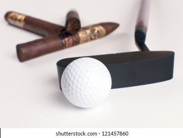 Golf Ball And Cigars Isolated Horizontal