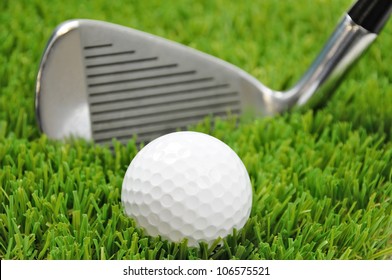 Golf Ball And Club Head With Focus On The Ball