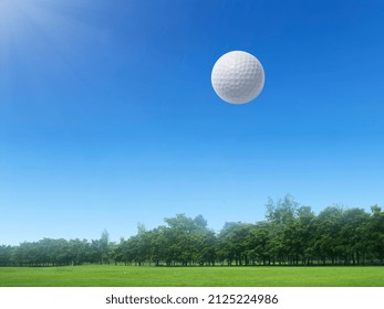 Golf Ball Floating In The Air On A Golf Course