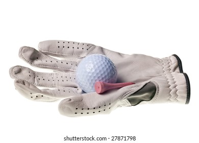 Golf Ball And Glove Isolated On A Pure White Background