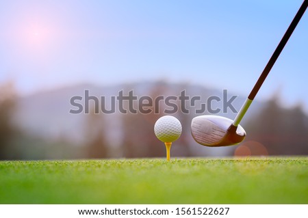 golf ball laying on wooden tee, prepare and ready to hit the ball to the destination target