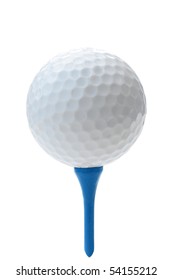 Golf Ball On Blue Tee.