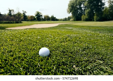 Golf Ball On The Green Grass, Note Shallow Depth Of Field