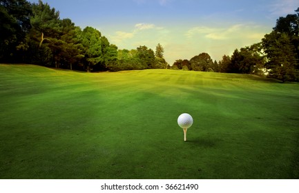 golf ball on tee in a beautiful golf club