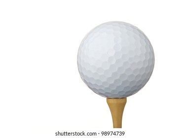 Golf Ball On A Tee, Isolated On White