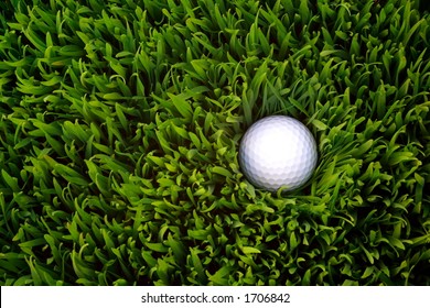 Golf Ball In The Rough Grass