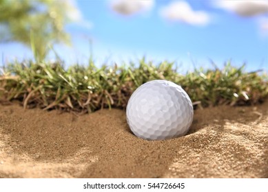 Golf Ball In Sand Bunker