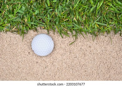 A Golf Ball In A Sand Trap Next To The Rough Highlights The Mistakes One Can Make Playing The Game.