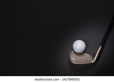 Golf Ball, Sport Equipment On Black Background, Flat Lay Mockup