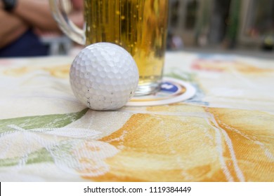 Golf With Beer Are On Table In Clubhouse