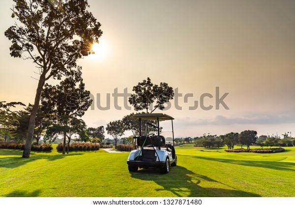 A golf cart parking in golf course : \
Golf Thailand competition 2019 on February 21 ,2019 at  Siam\
Country Club Pattaya Old Course, Chonburi\
,Thailand