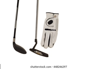 Golf Club And Glove On Isolated White Background