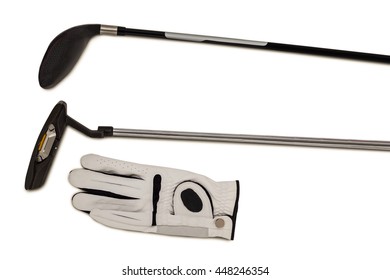 Golf Club And Glove On Isolated White Background