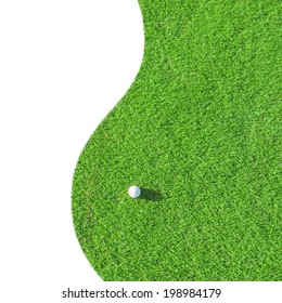 Golf Club. Green Golf Field And Ball In Grass Isolated On White Background