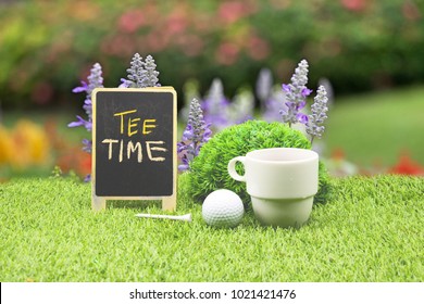 Golf Coffee for Tee time or break time for golfer double exposure with lavender in the garden