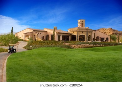 Golf Course And Club House During Sunset