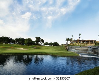 Golf Course Green And Clubhouse In Ariona