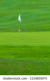 Golf Course, golf green with flag in the hole, white flag