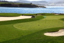 Golf Course Green With Ocean Background