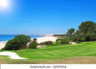 A golf course near the beach in Portugal. Summer.