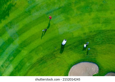 Golf Course Sport Aerial Top View Of Golf Field Landscape With Sunrise View In The Morning Shot. Bangkok Thailand