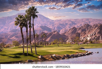 Golf Course At Sunset  In Palm Springs, California, Usa