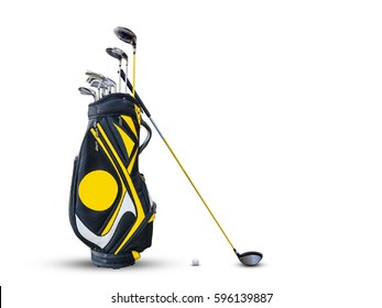 Golf Equipment Golf Ball And Golf Bag Isolated.